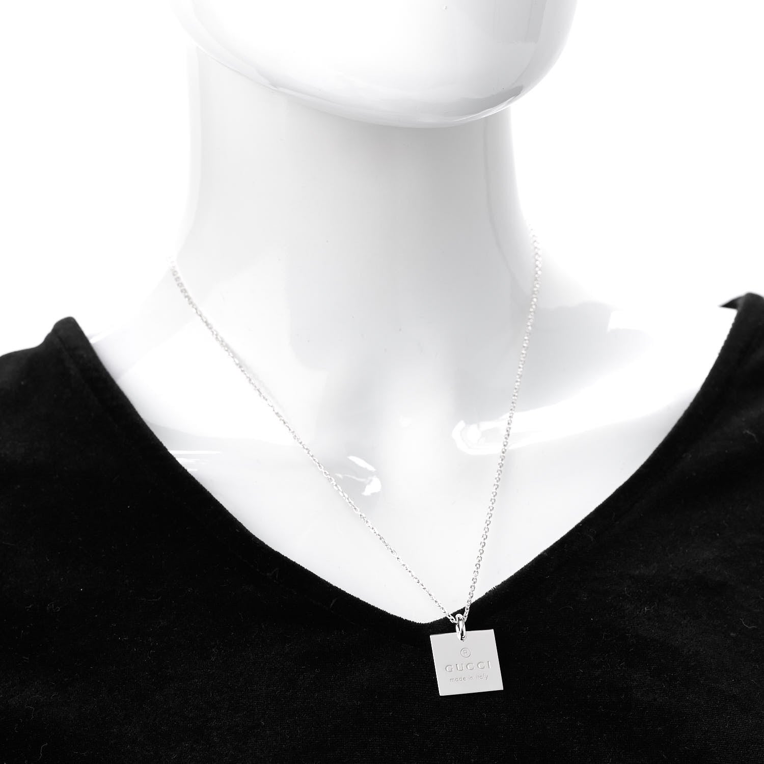 Gucci Sterling Silver Trademark Logo Square Pendant Necklace 2 of 5