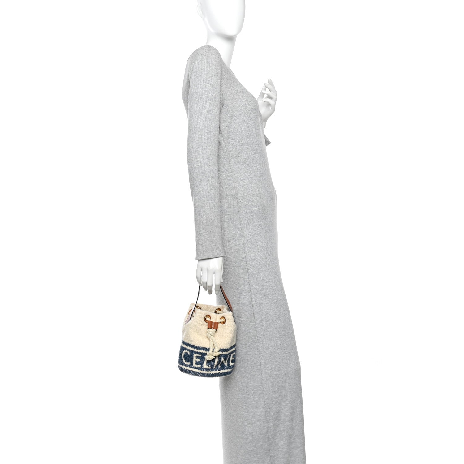 Celine Plein Soleil Textile Calfskin Teen Drawstring Bag Cream Blue 2 of 10