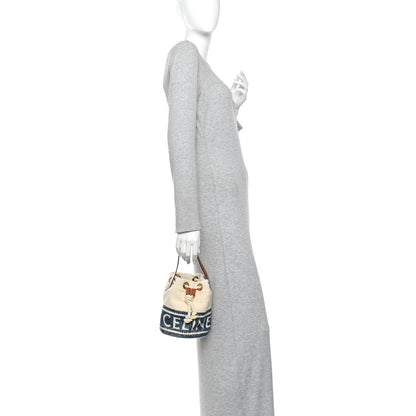 Celine Plein Soleil Textile Calfskin Teen Drawstring Bag Cream Blue 2 of 10