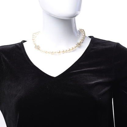 Chanel Crystal Pearl CC Short Necklace Light Gold 2 of 5