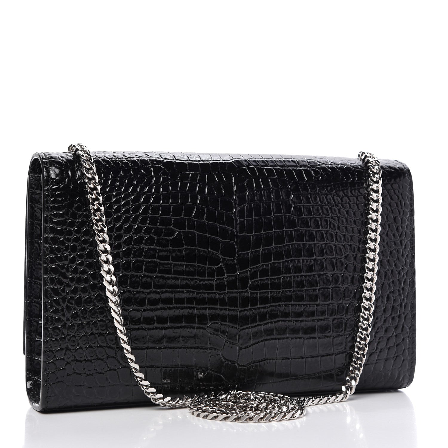 Saint Laurent Calfskin Crocodile Embossed Medium Classic Monogram Kate Tassel Satchel Black 3 of 9