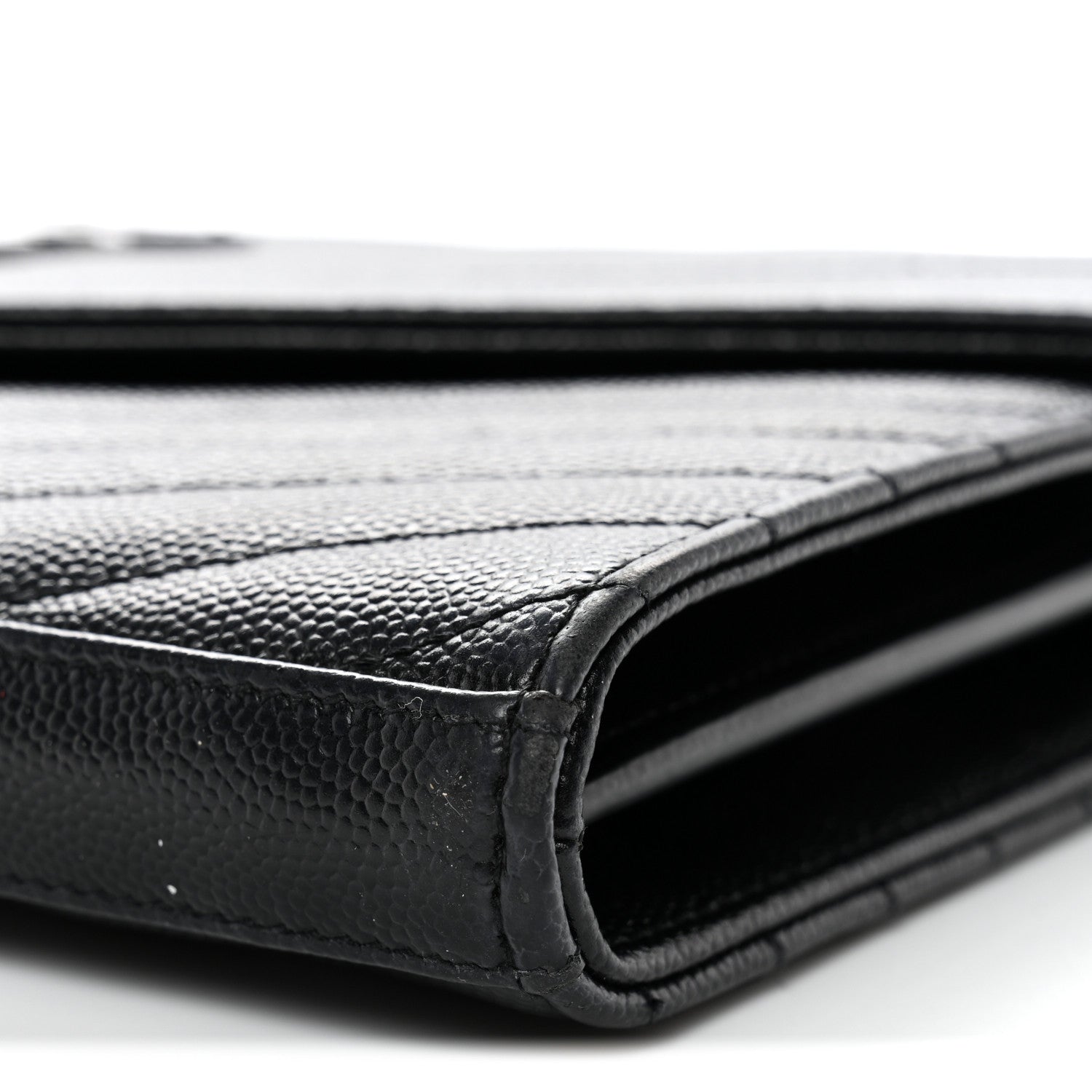 Saint Laurent Grain De Poudre Matelasse Chevron Monogram Chain Wallet Black 10 of 11