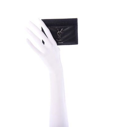 Saint Laurent Grain De Poudre Matelasse Chevron Monogram Credit Card Case Black 2 of 8