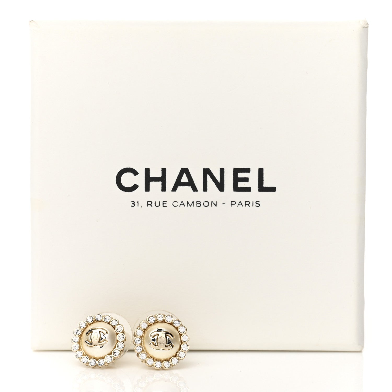 Chanel Pearl Crystal CC Round Earrings Light Gold 5 of 5