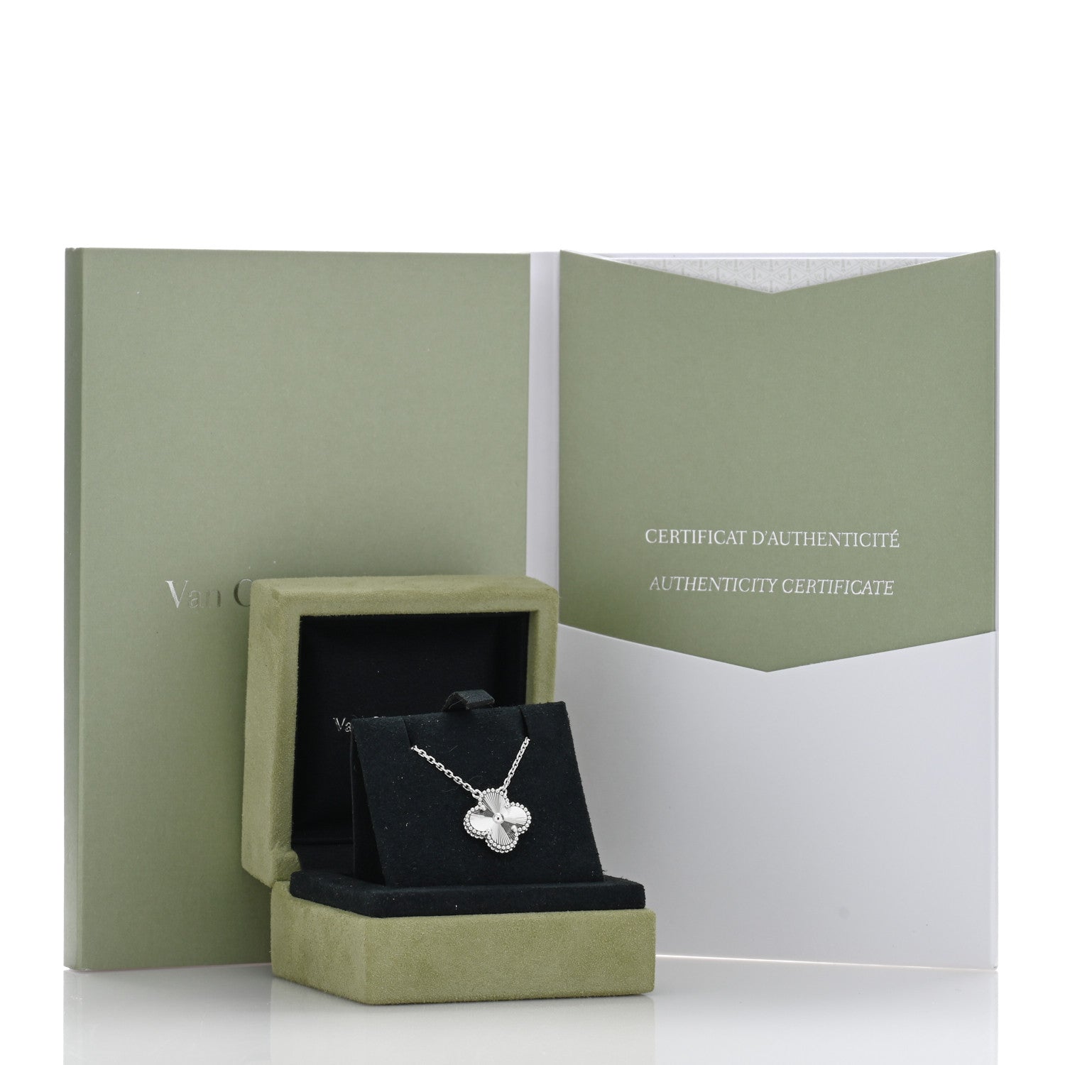 Van Cleef & Arpels 18K White Gold Guilloche Vintage Alhambra Pendant Necklace 5 of 5