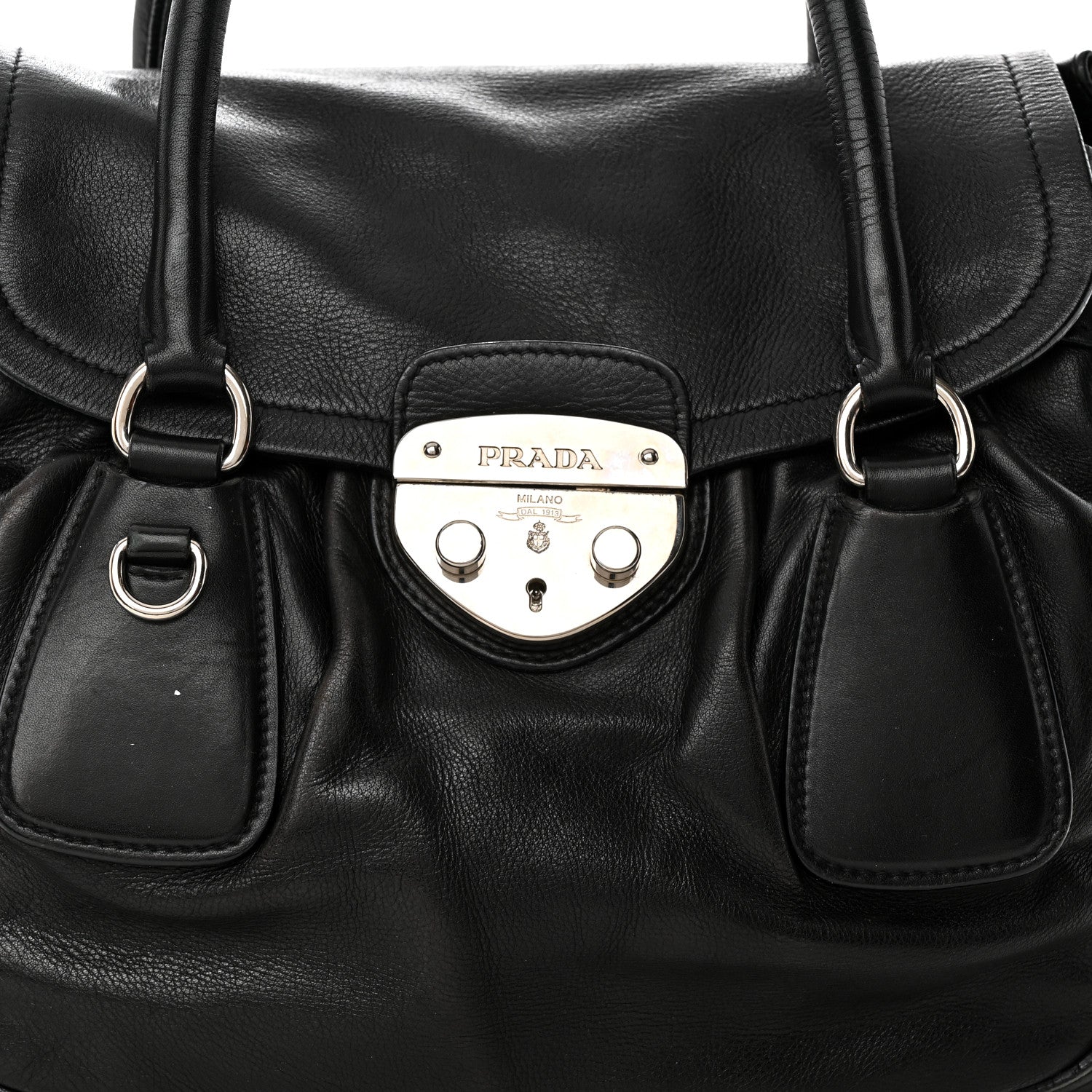 Prada Cervo Antik Easy A Foldover Pushlock Flap Satchel Black 8 of 18