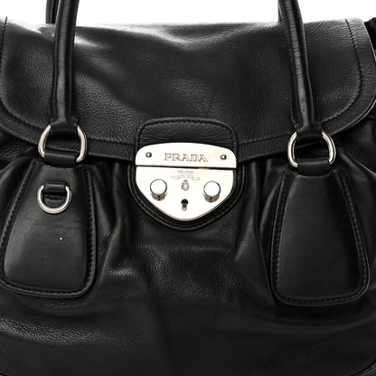 Prada Cervo Antik Easy A Foldover Pushlock Flap Satchel Black 8 of 18