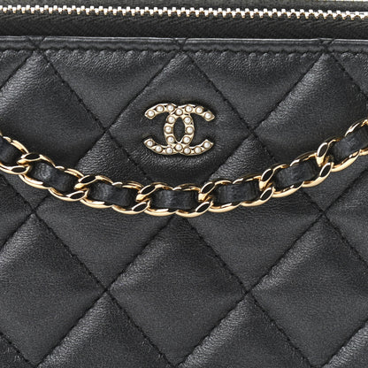 Chanel Iridescent Lambskin Quilted Pearl Clutch With Chain Black 11 of 16