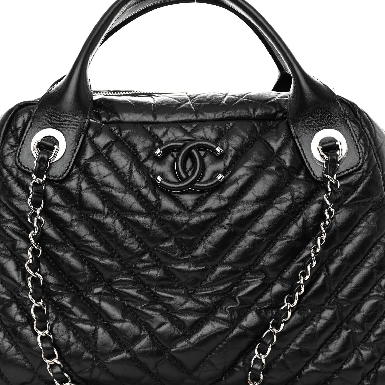 Chanel Aged Calfskin Chevron Medium Soft Bowling Bag Black 7 of 9