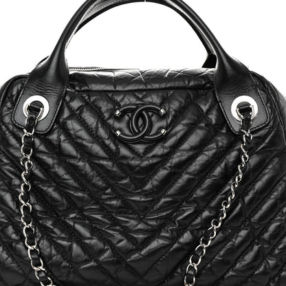 Chanel Aged Calfskin Chevron Medium Soft Bowling Bag Black 7 of 9