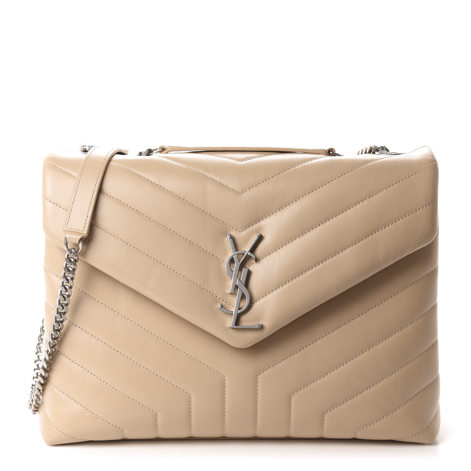 Saint Laurent Calfskin Y Quilted Monogram Medium Loulou Chain Satchel Nude Powder 1 of 11