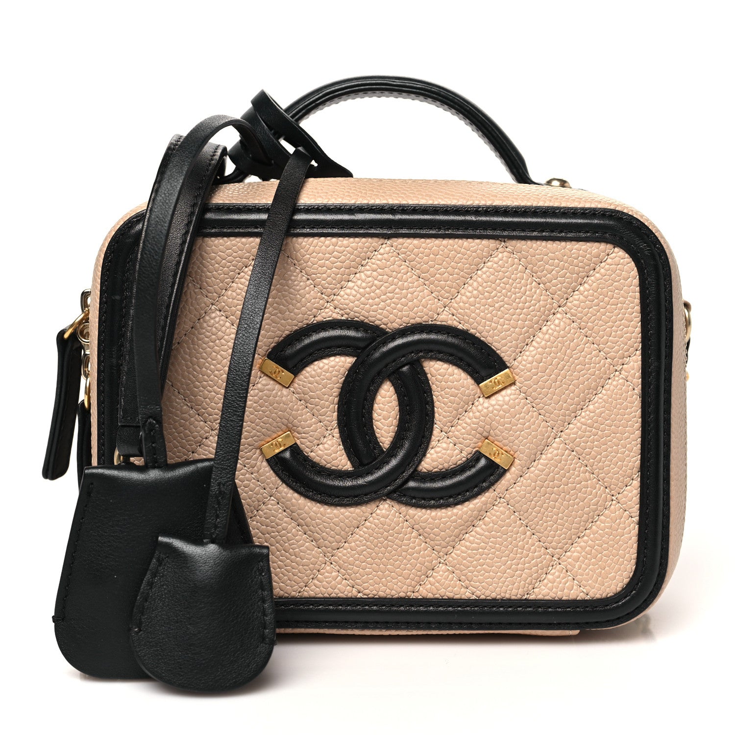 Chanel Caviar Quilted Small CC Filigree Vanity Case Beige Black 1 of 10