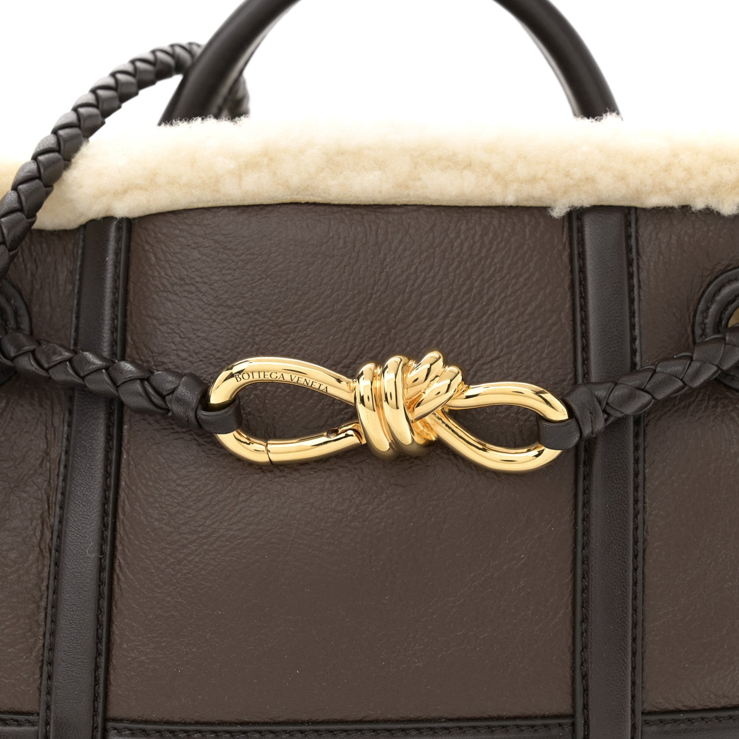 Bottega Veneta Shearling Aviator Small Andiamo Shoulder Bag Brown