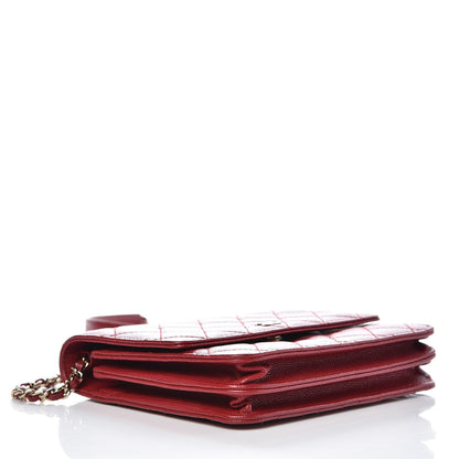 Chanel Caviar Quilted Square Wallet On Chain WOC Dark Red 4 of 10