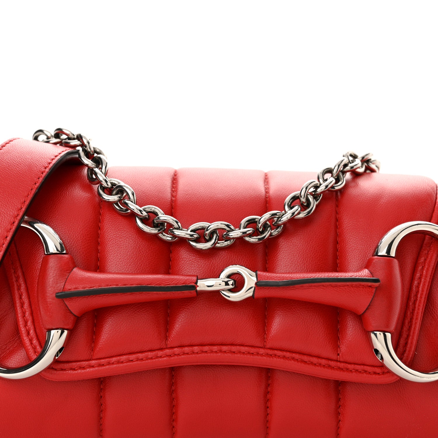 Gucci Nappa Vertical Matelasse Small Maxi Horsebit Chain Shoulder Bag Beret Red 8 of 12