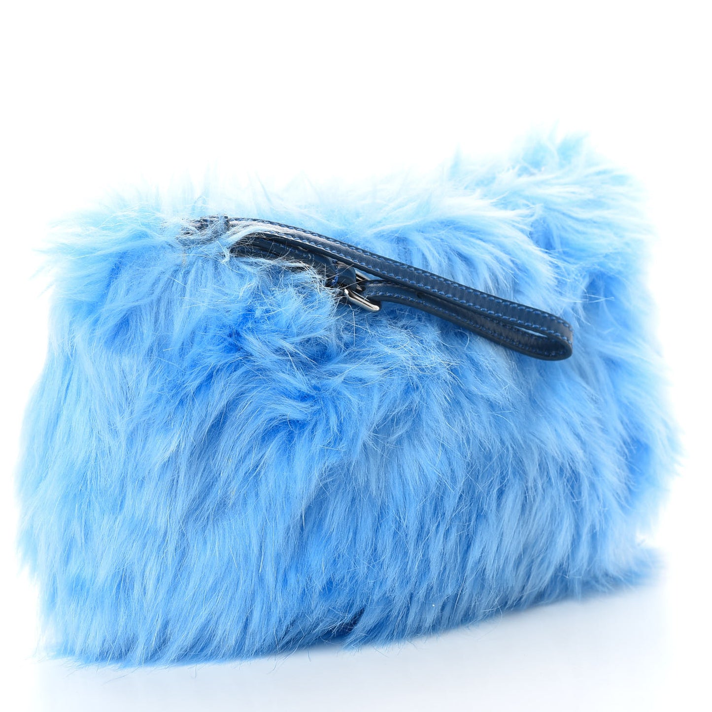 Eco Pelliccia Faux Fur Wristlet Clutch Azzurro