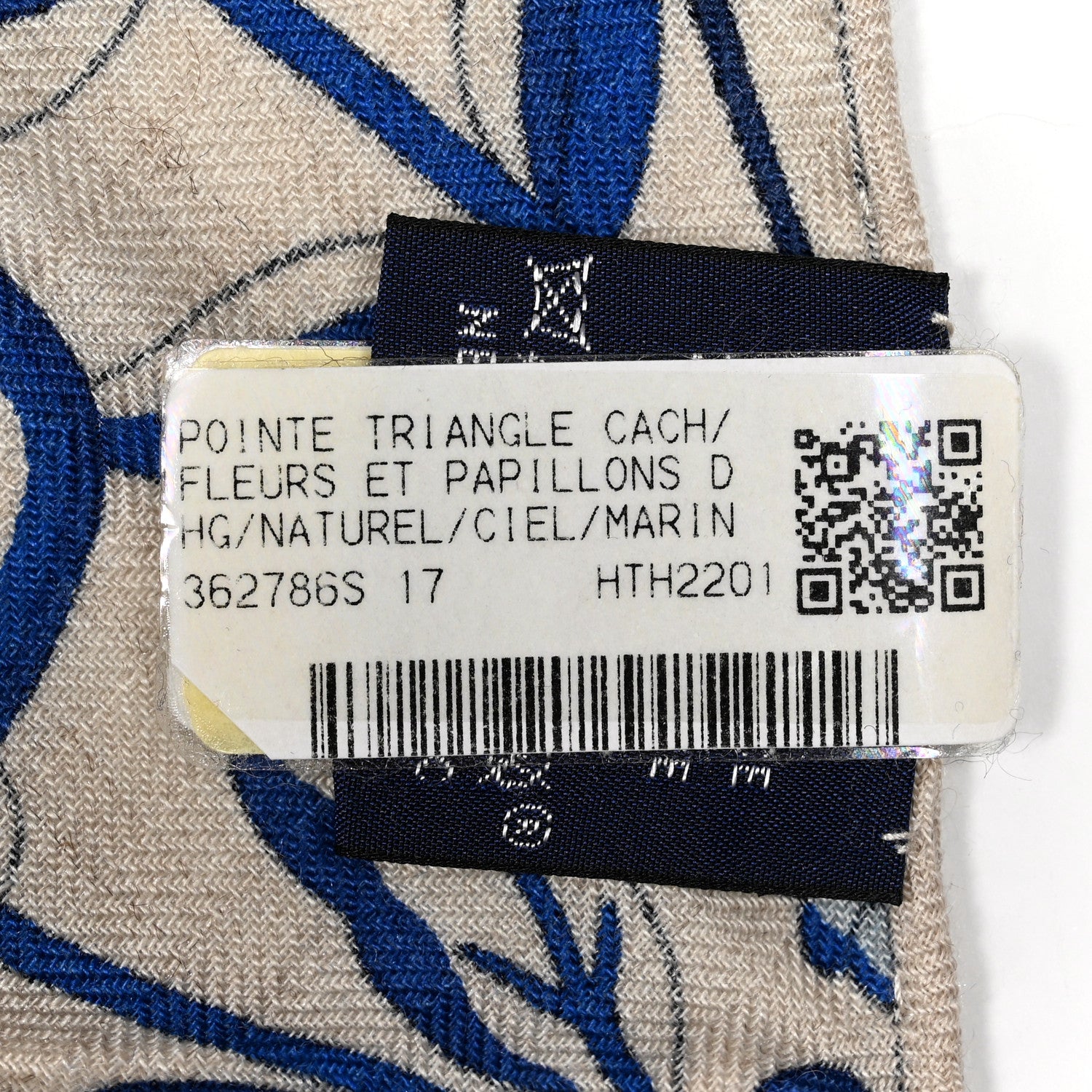 Hermes Cashmere Silk Fleurs et Papillons De Tissus Giant Triangle Scarf Naturel Ciel Marine 5 of 5