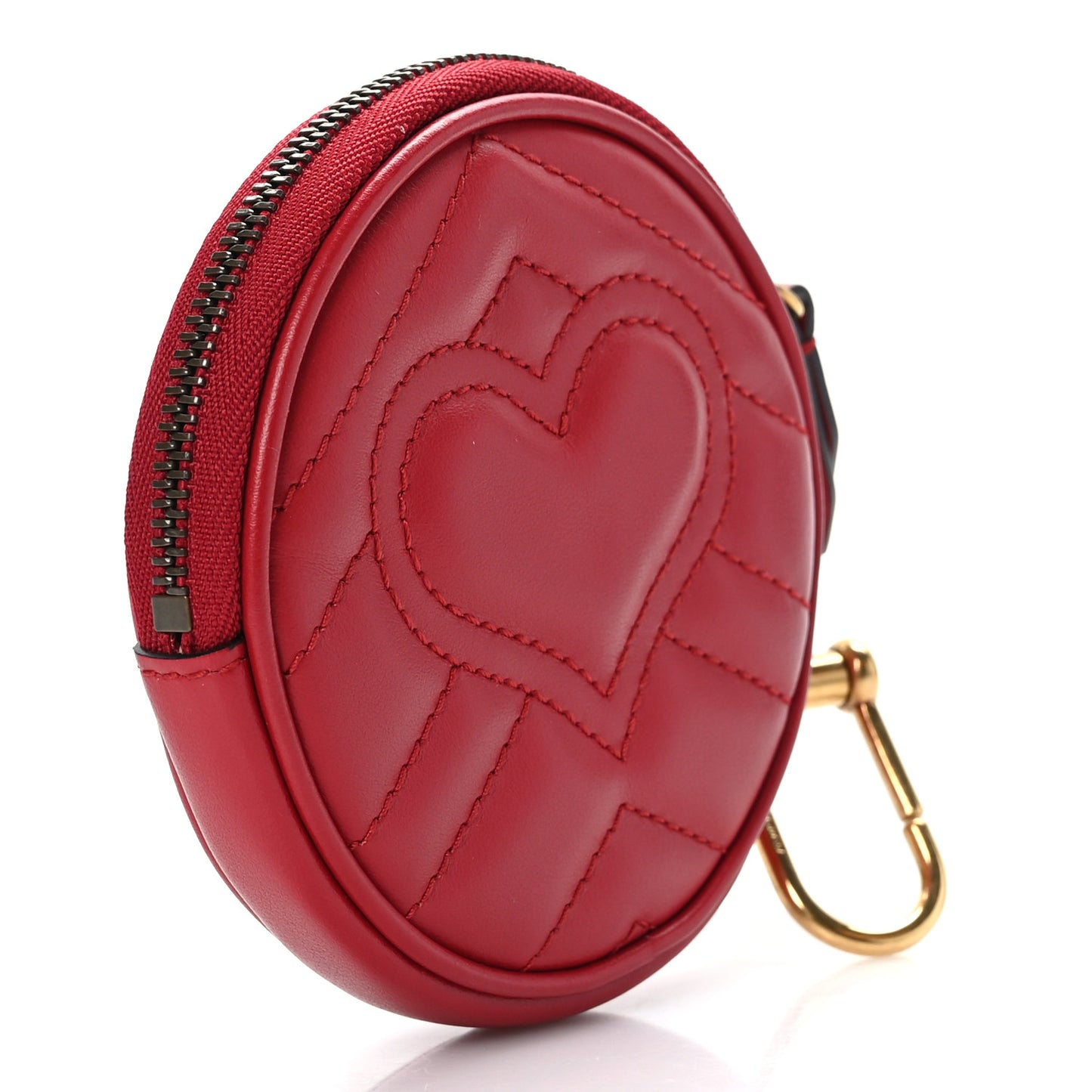 Calfskin Matelasse GG Marmont Round Coin Purse Hibiscus Red