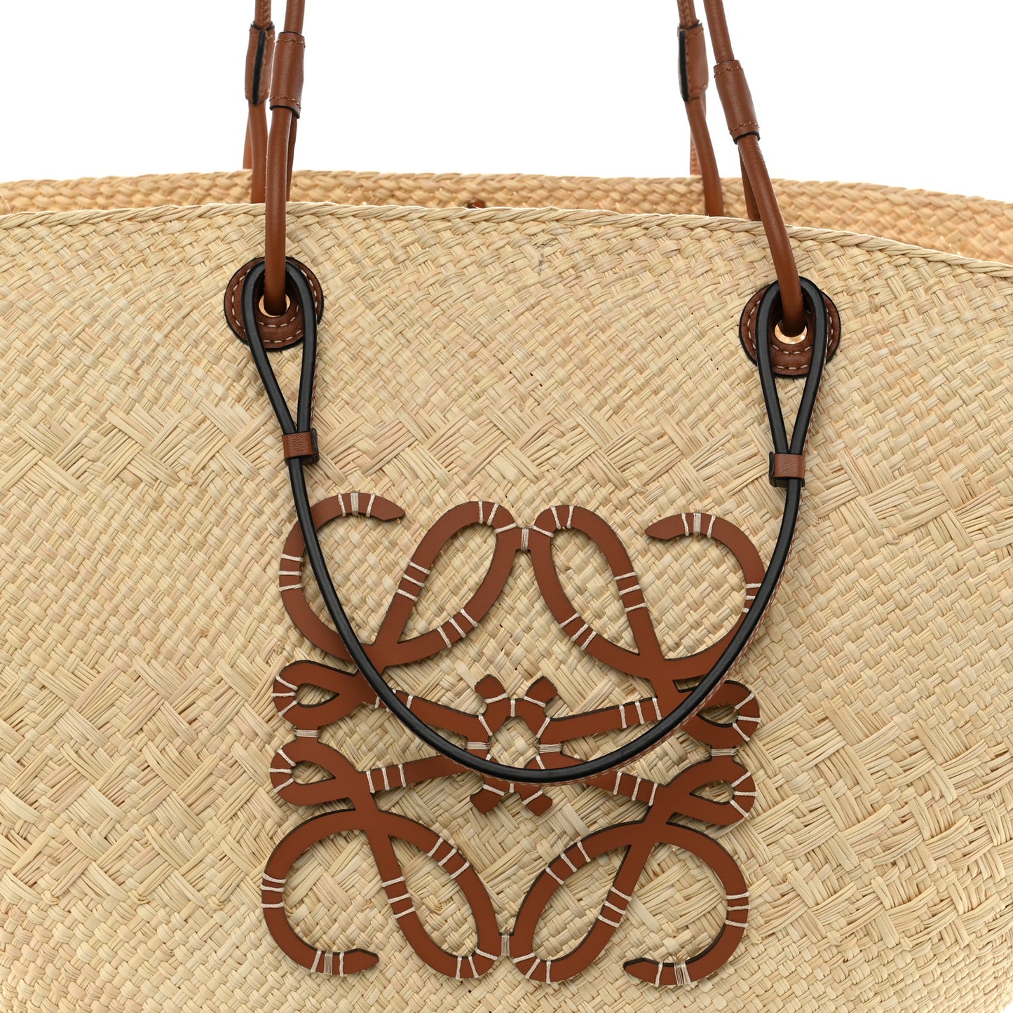 Calfskin Raffia Paulas Ibiza Large Anagram Basket Tote Bag Natural Tan