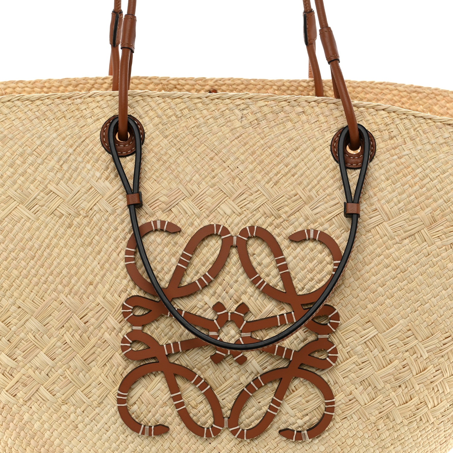Loewe Calfskin Raffia Paulas Ibiza Large Anagram Basket Tote Bag Natural Tan 8 of 10