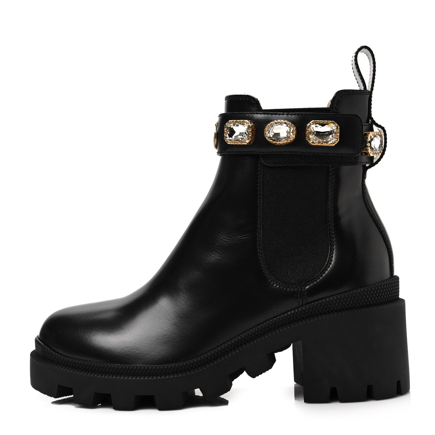 Calfskin Crystal GG Trip Chelsea Ankle Boots 35 Black