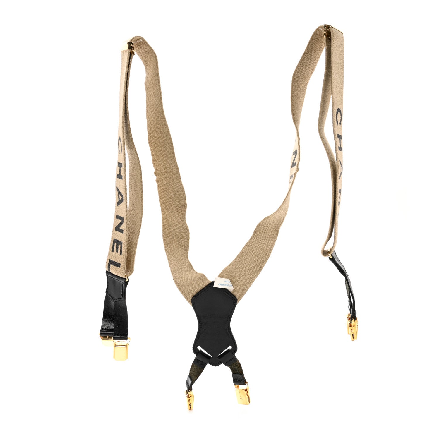 Chanel Elastic Logo Suspenders Beige Black 1 of 5