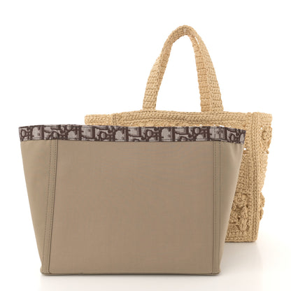 Christian Dior Woven Raffia Floral Embellished Small Book Tote Natural 3 of 12