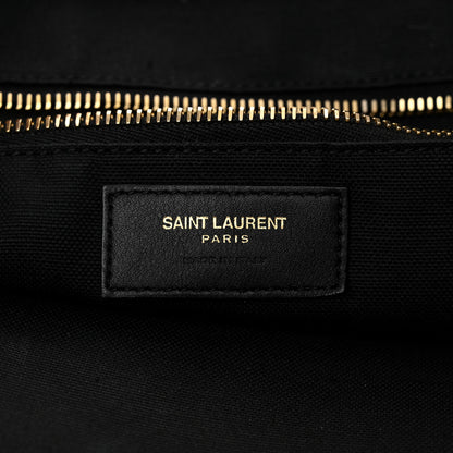 Saint Laurent Embroidered Cotton Linen Rive Gauche Noe Tote Natural Black 6 of 11