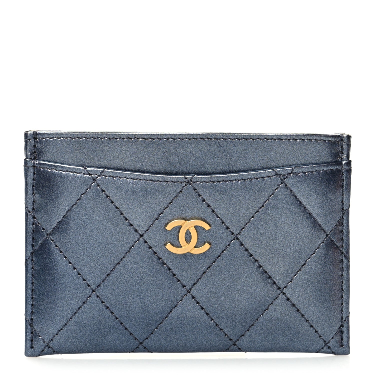 Chanel Metallic Lambskin Quilted Card Holder Dark Blue 1 of 9