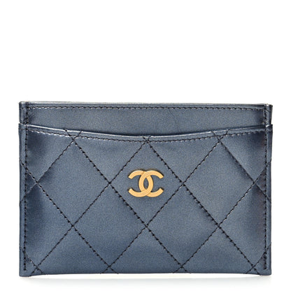 Chanel Metallic Lambskin Quilted Card Holder Dark Blue 1 of 9