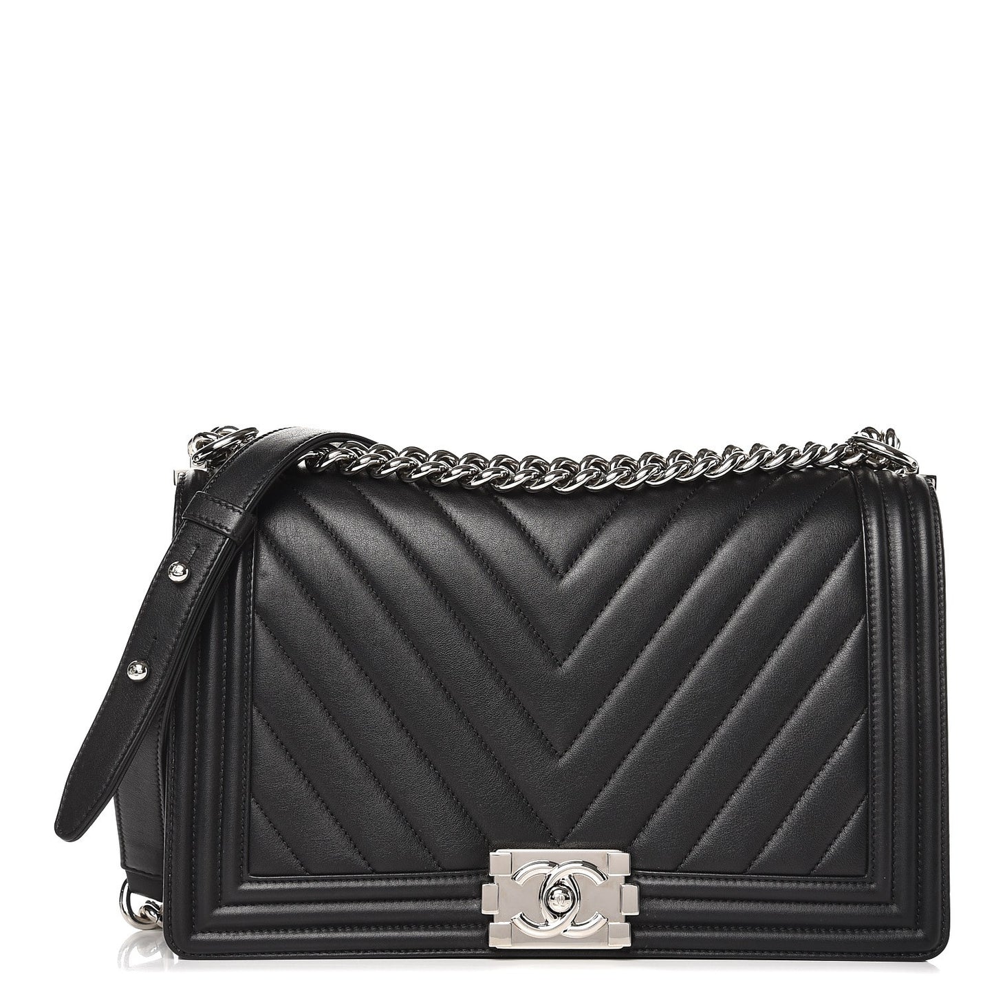 Calfskin Chevron New Medium Boy Flap Black