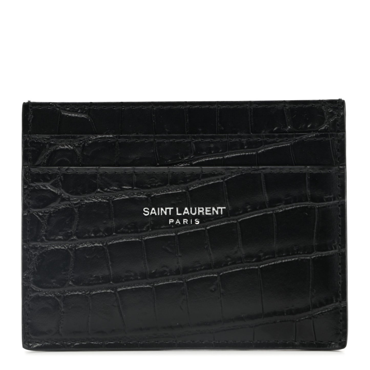 Calfskin Crocodile Embossed Card Case Black