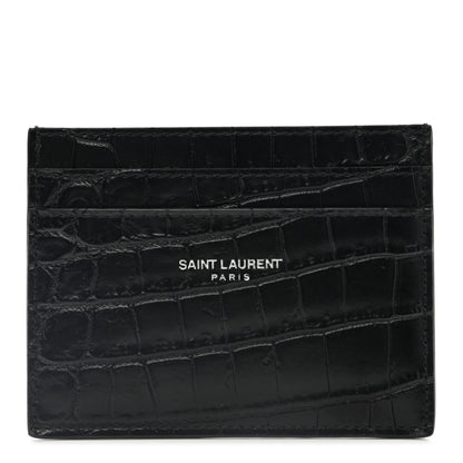Saint Laurent Calfskin Crocodile Embossed Card Case Black 1 of 9