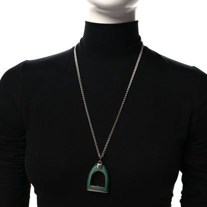 Hermes Etrier Vulcanium Necklace Silver Green 2 of 4
