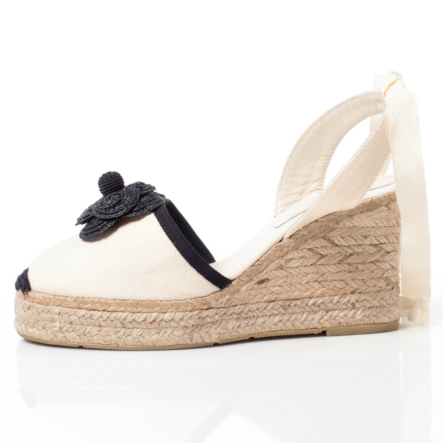 Chanel Canvas Espadrille Flower Wedges 37 7 of 9