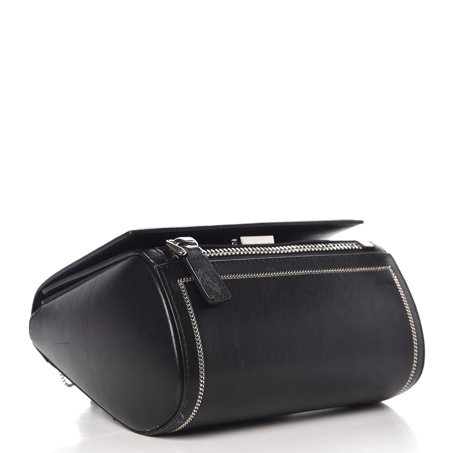Calfskin Chain Embellished Mini Pandora Box Crossbody Bag Black
