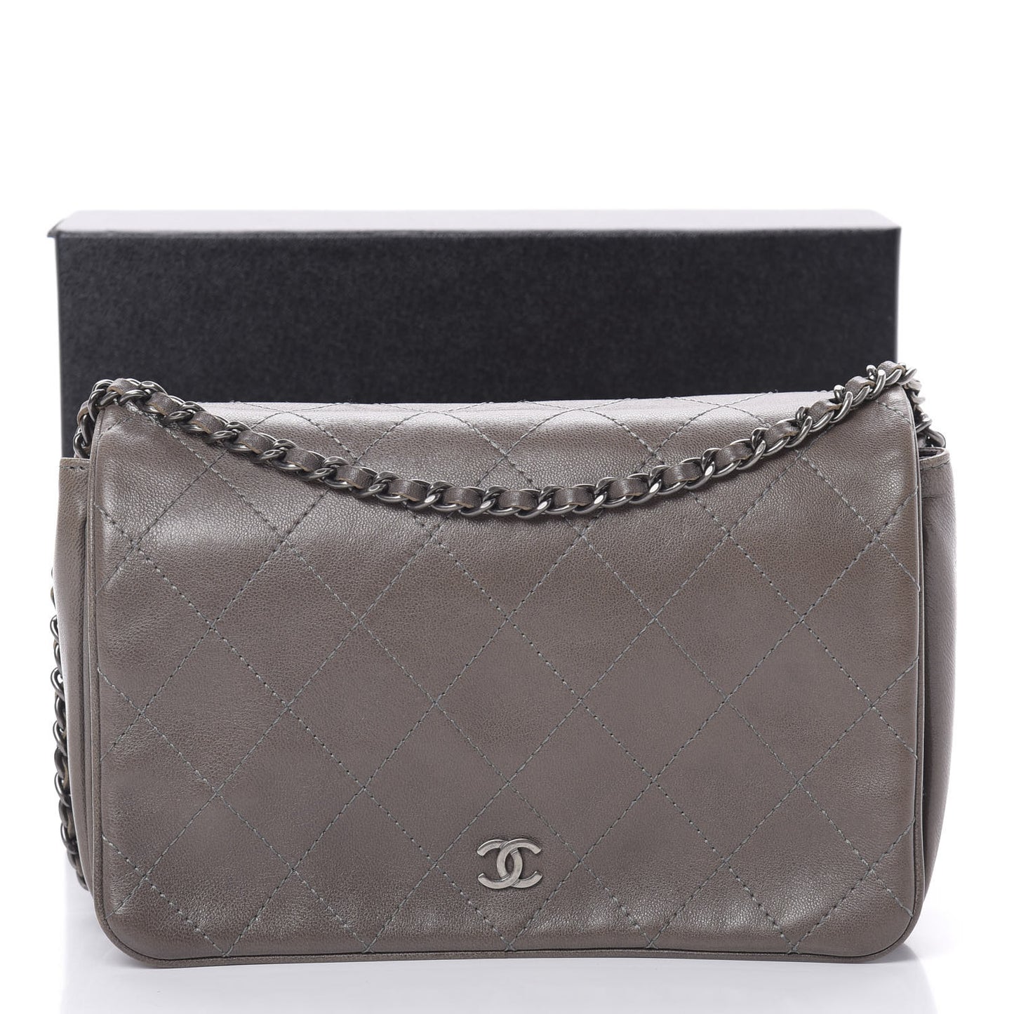 Calfskin Diamond Stitched Flap Grey