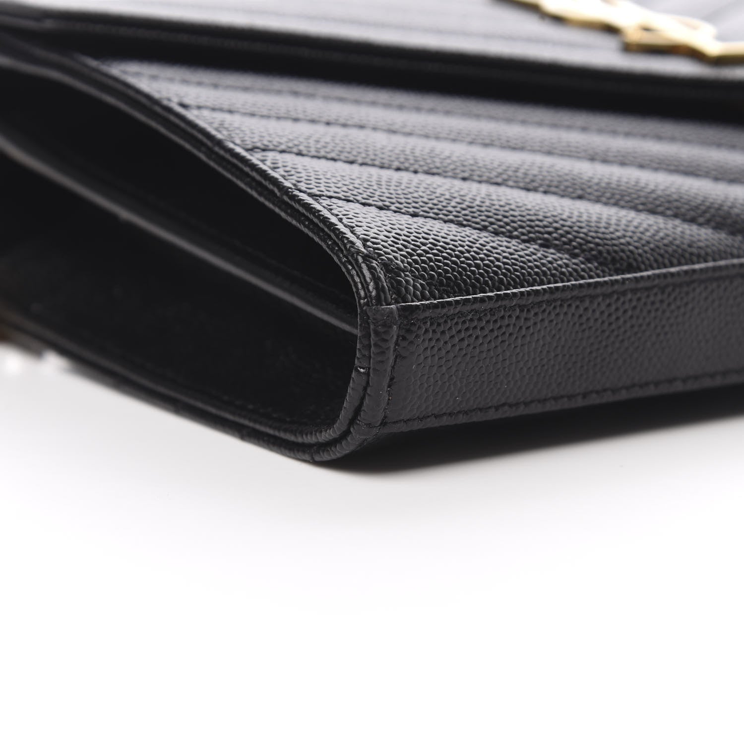 Saint Laurent Grain De Poudre Matelasse Chevron Monogram Chain Wallet Black 9 of 10
