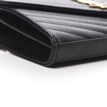 Saint Laurent Grain De Poudre Matelasse Chevron Monogram Chain Wallet Black 9 of 10