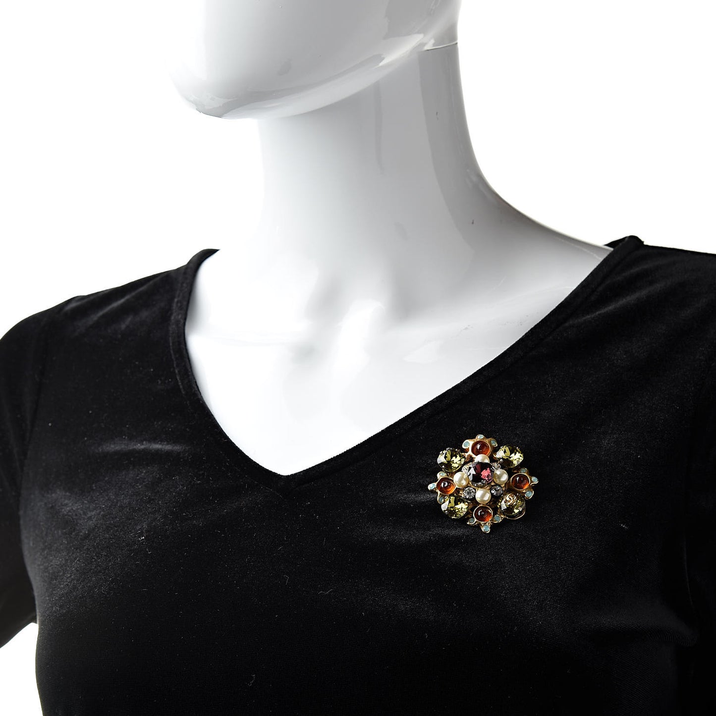 Crystal Pearl CC Brooch Gold Multicolor