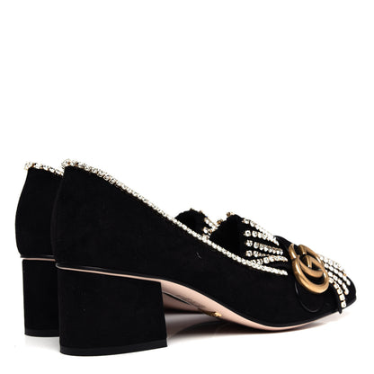 Gucci Kid Scamosciato Crystal GG Marmont Fringe 50mm Loafer Pumps 37.5 Black 4 of 10