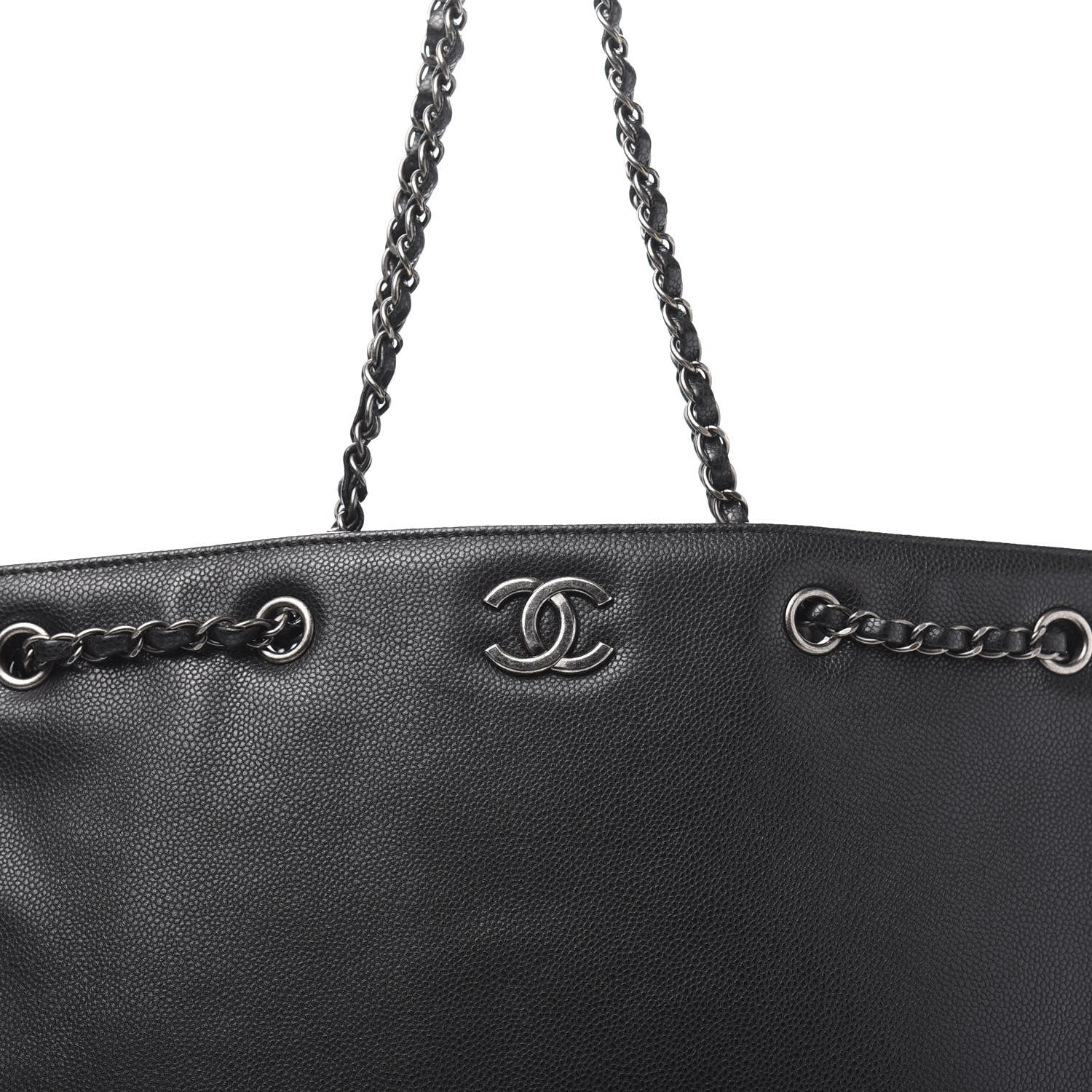 Chanel Metallic Grained Calfskin Woven Chain Large Shopping Bag Black 10 of 10