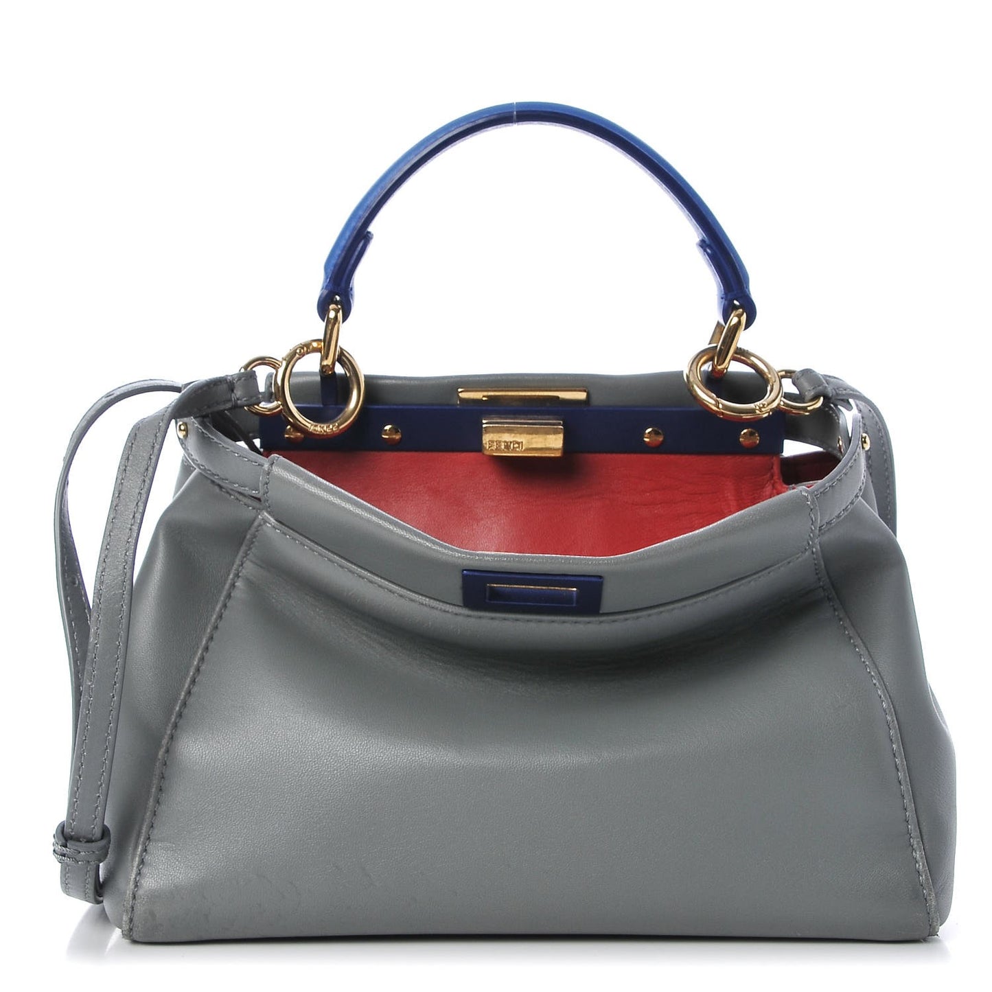 Nappa Colorblock Mini Peekaboo Iconic Satchel Grigio Chiaro Fragola Blue