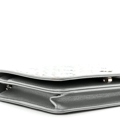 Chanel Metallic Lambskin Camellia Crystal Wallet on Chain WOC Silver 10 of 13