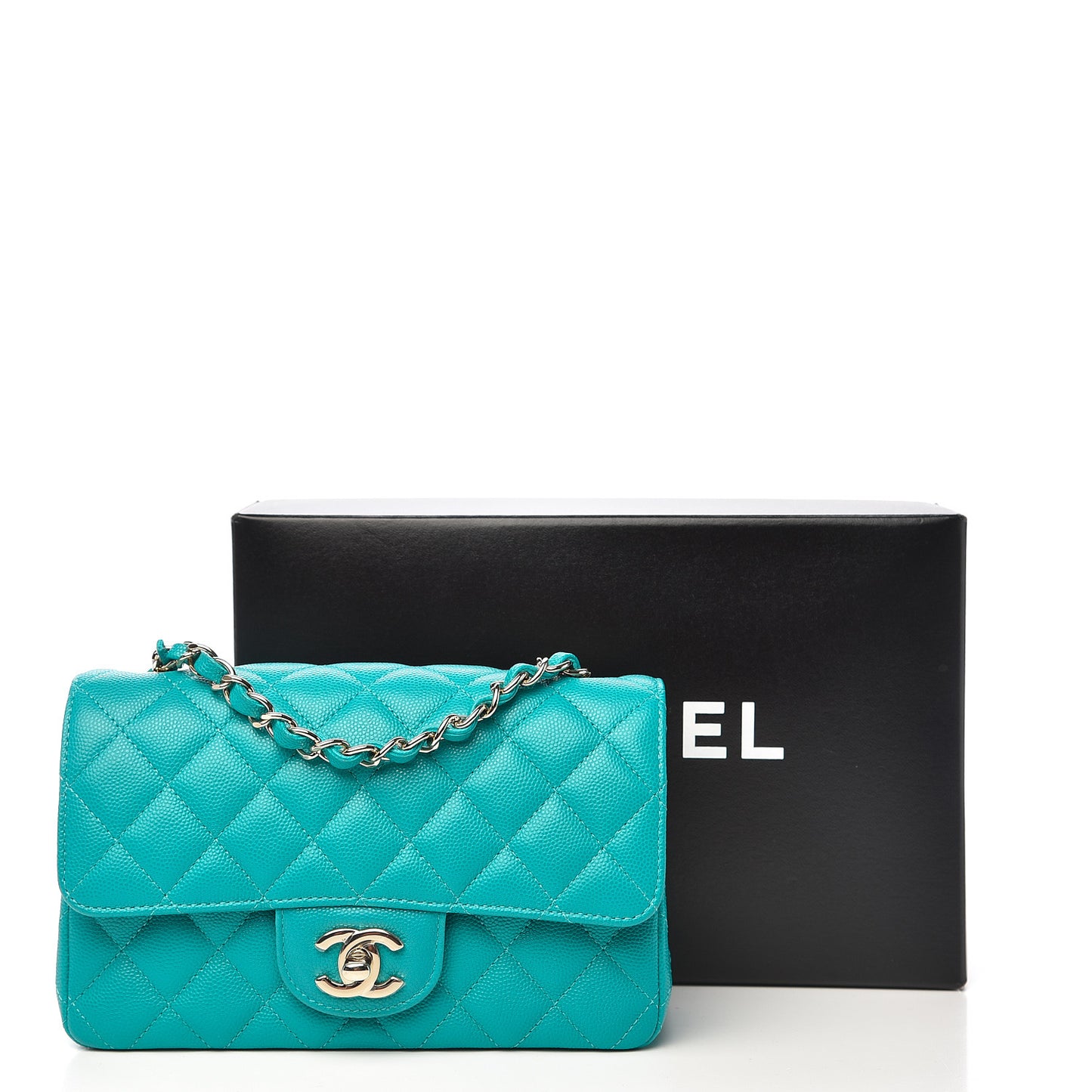 Caviar Quilted Mini Rectangular Flap Turquoise