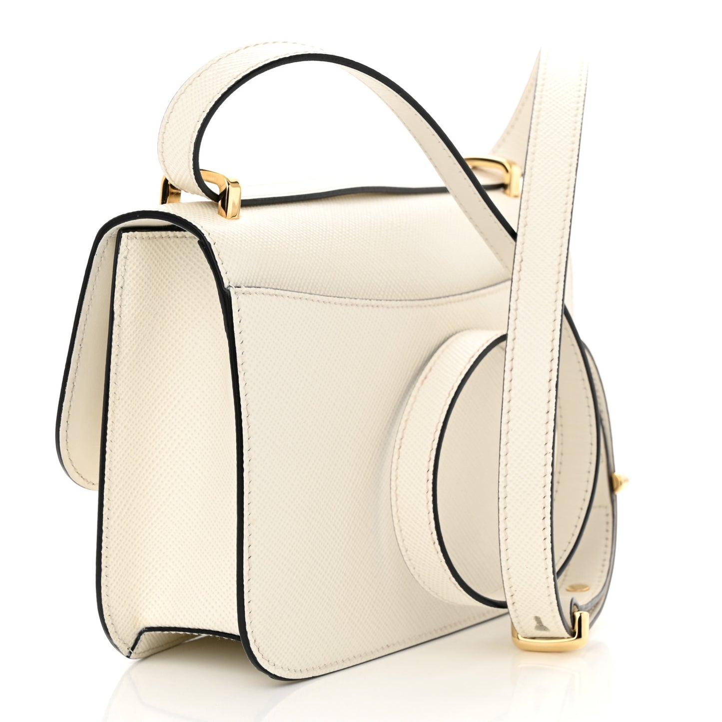 Saffiano Cuir Triangle Embleme Flap Shoulder Bag White