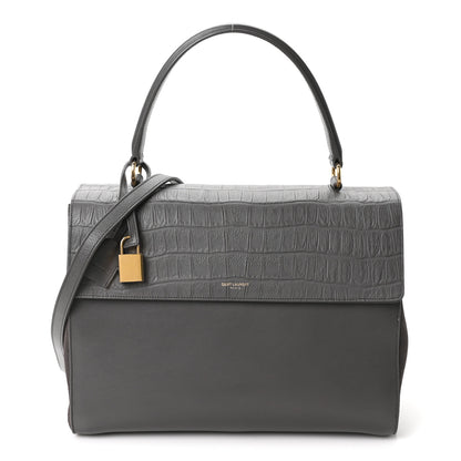 Saint Laurent Calfskin Crocodile Embossed Medium Moujik Top Handle Bag Fog 1 of 10