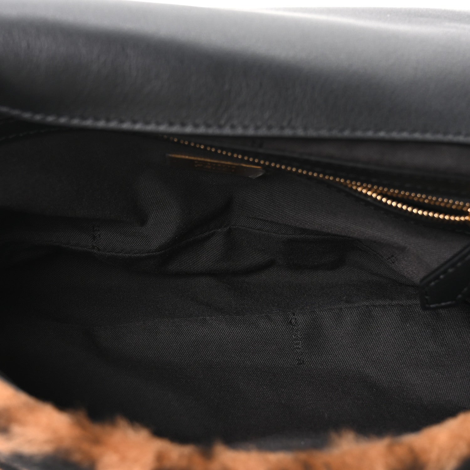 Fendi Shearling Vitello Dolce Macro FF 1974 Baguette Tobacco Black