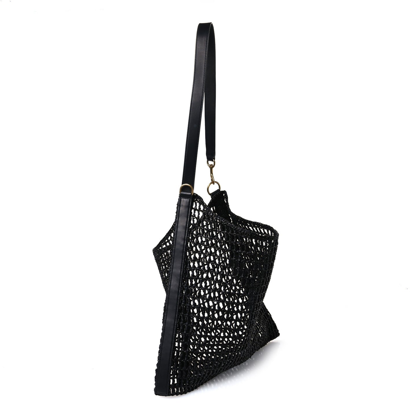 Raffia Calfskin Oxalis Shoulder Bag Black