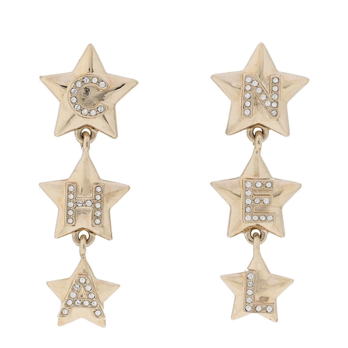 Crystal CC Star Cha-Nel Drop Earrings Light Gold